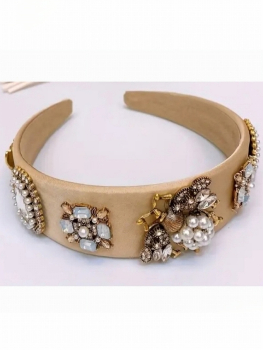 🌺Bee Pearl Crystal Headband Rhinestone Hair Piece Wide Headband